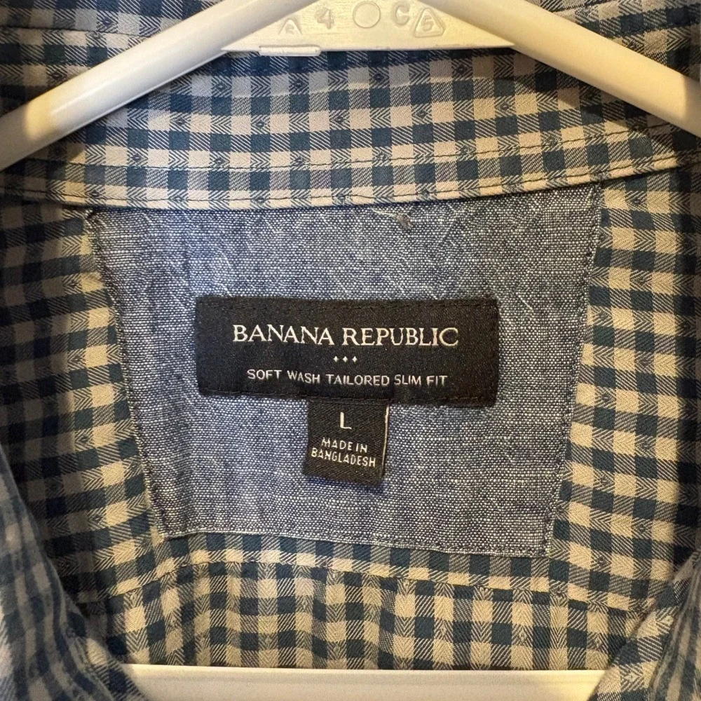 Banana‎ Republic Soft Wash Tailored Slim Fit Gingham Button Down Shirt Mens L